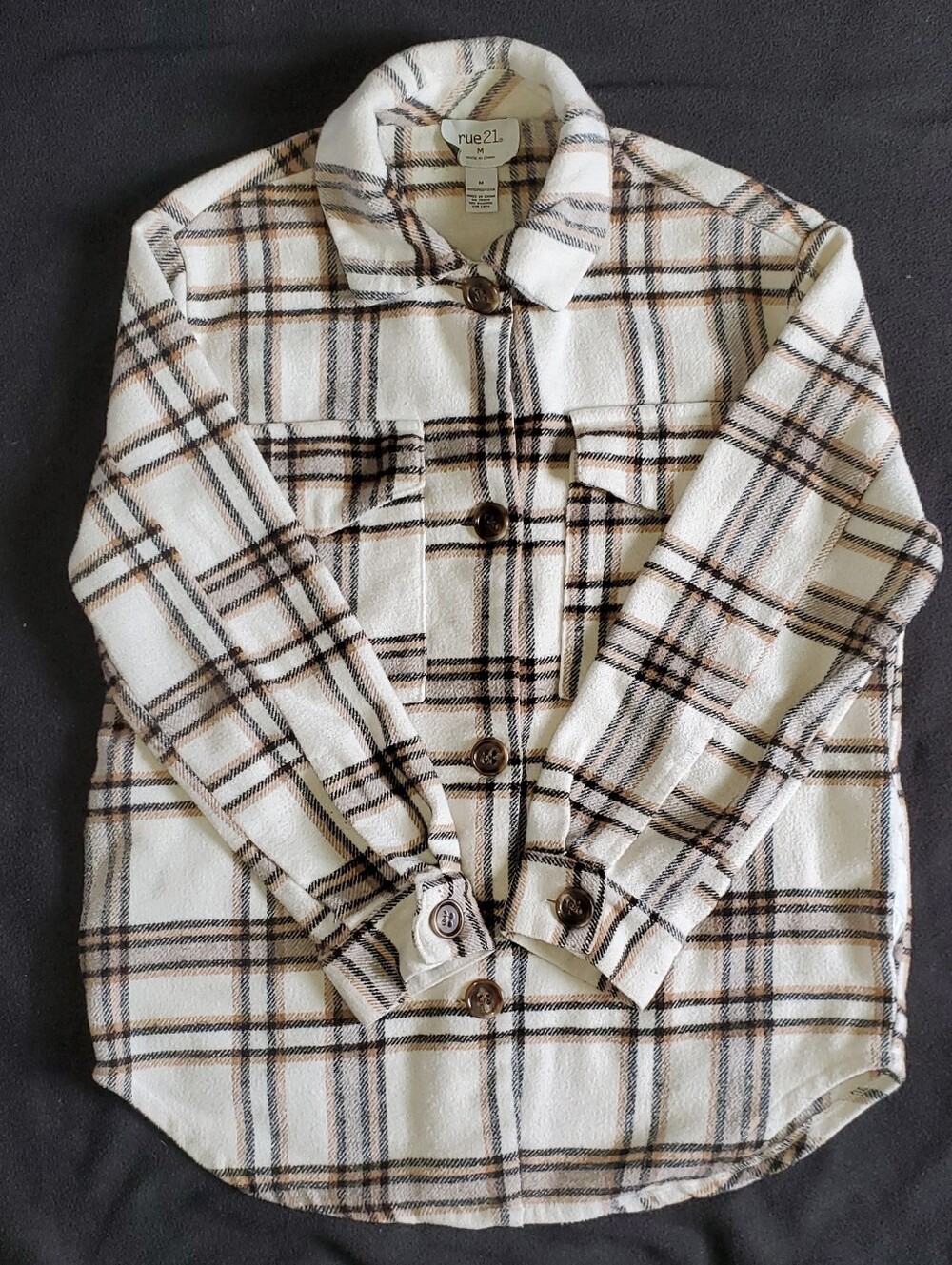 rue21 Cream Plaid Button-Front Shacket